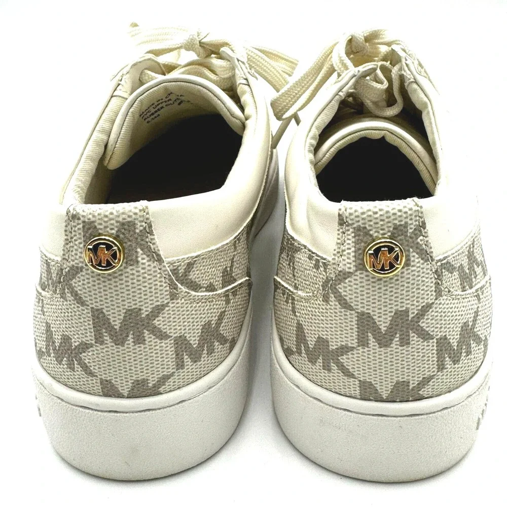 MICHAEL KORS Womens 6.5M Fashion Sneakers Shoes Taupe White Gold Lace Up Low Top